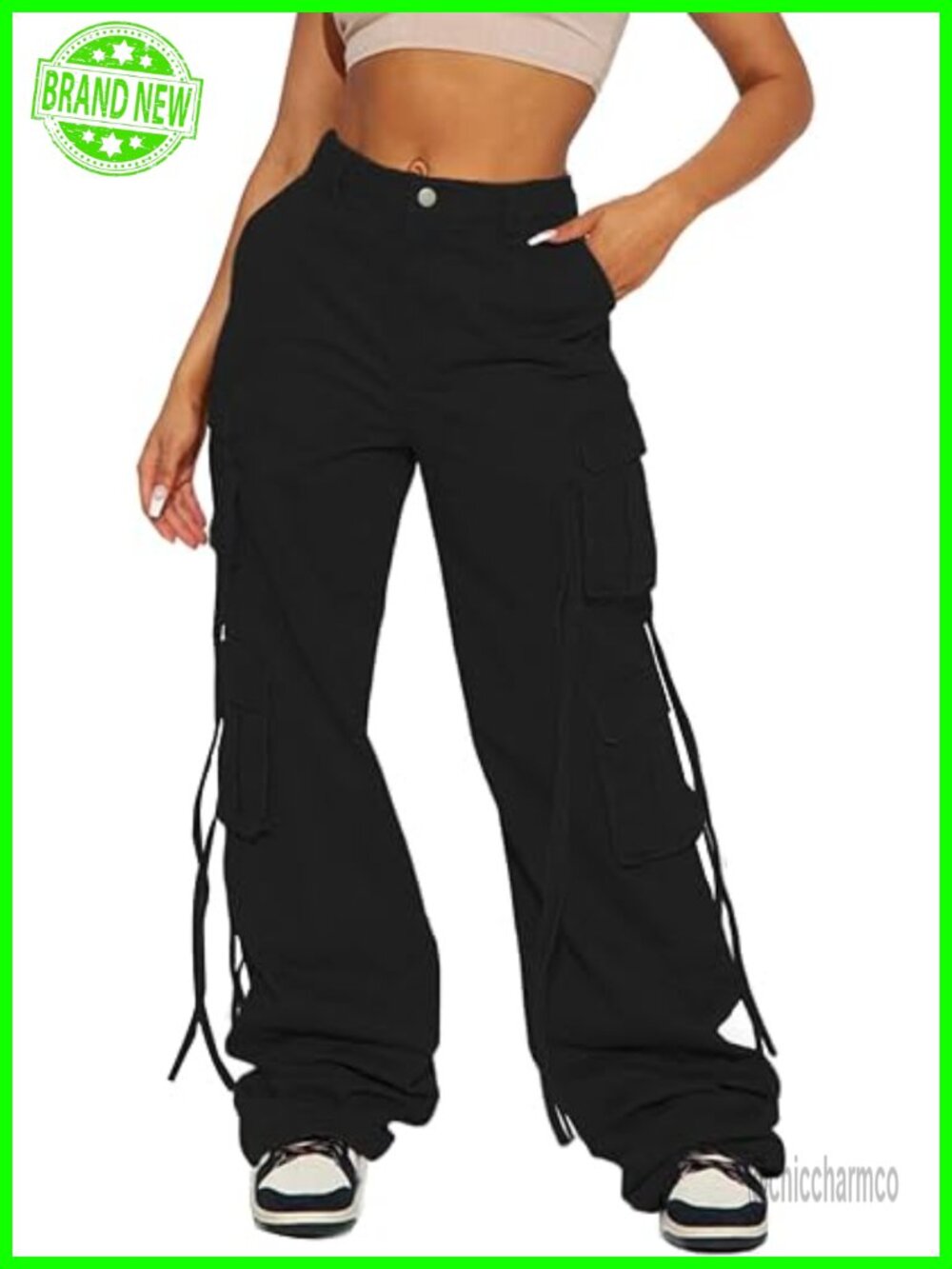 Y2K High Waisted Straight Leg Cargo Pants with 6 Pockets Streetwear Dance Outfit